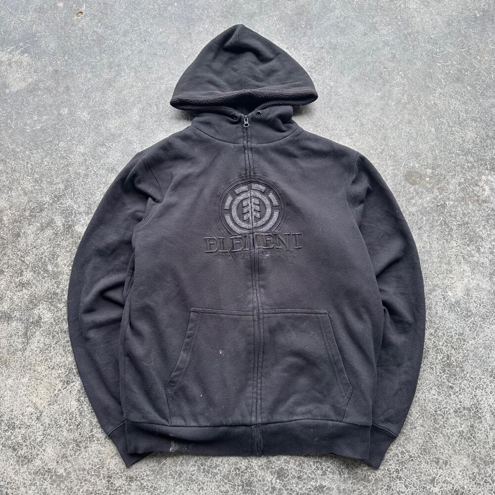 Y2K 20000s Black Element Embroidered Skate Grunge Zip Up Hoodie Large